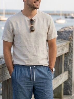 H&M Men Regular Fit Blue Chambray Cotton Drawstring Shorts Large